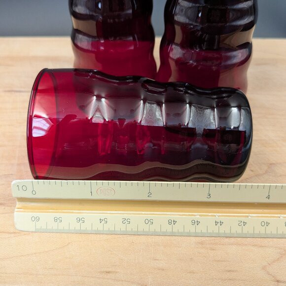 Set of 4 Midcentury Vintage Anchor Hocking Whirly Twirly Glasses - Ruby Red - Picture 5 of 7